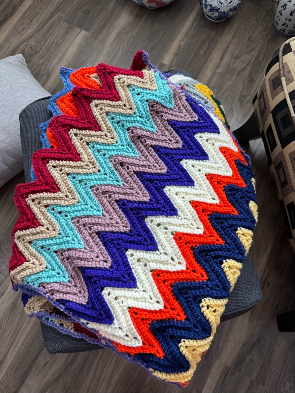 Handmade Multicolor Chevron Crochet Throw Blanket - or Shawl